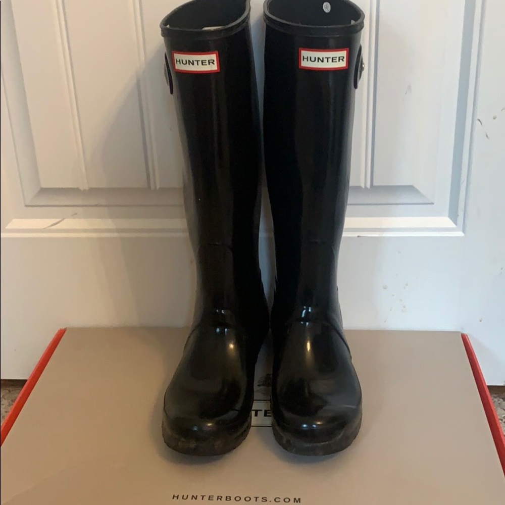 Tall glossy hunter boots(black)